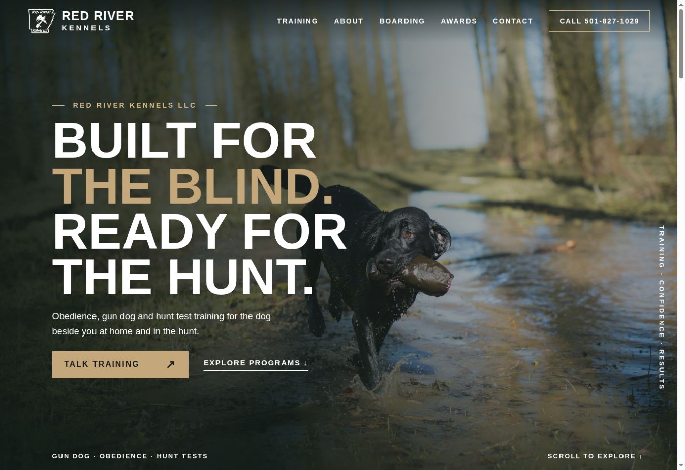 Screenshot of the Red River Kennels home page